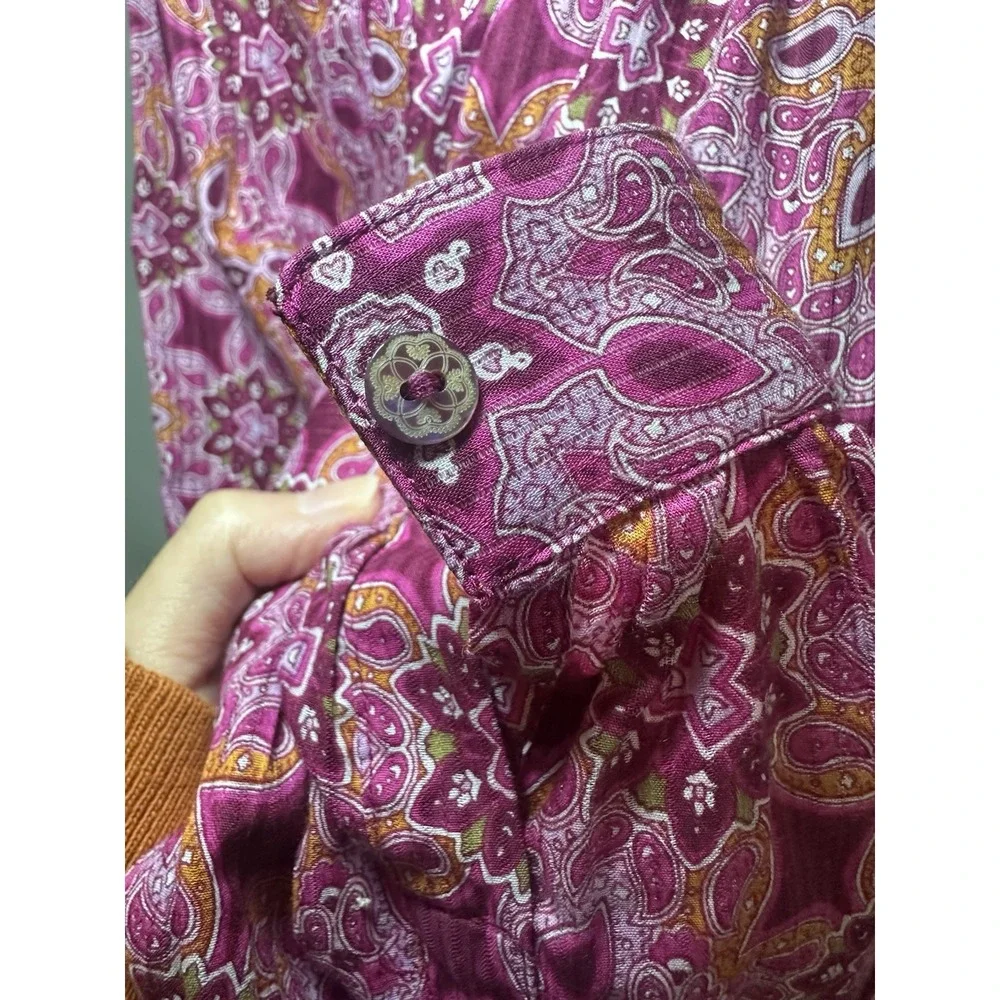 Robert Graham Women's SMALL Pink‎ Purple Beaded Embroidered Paisley Boho Blouse